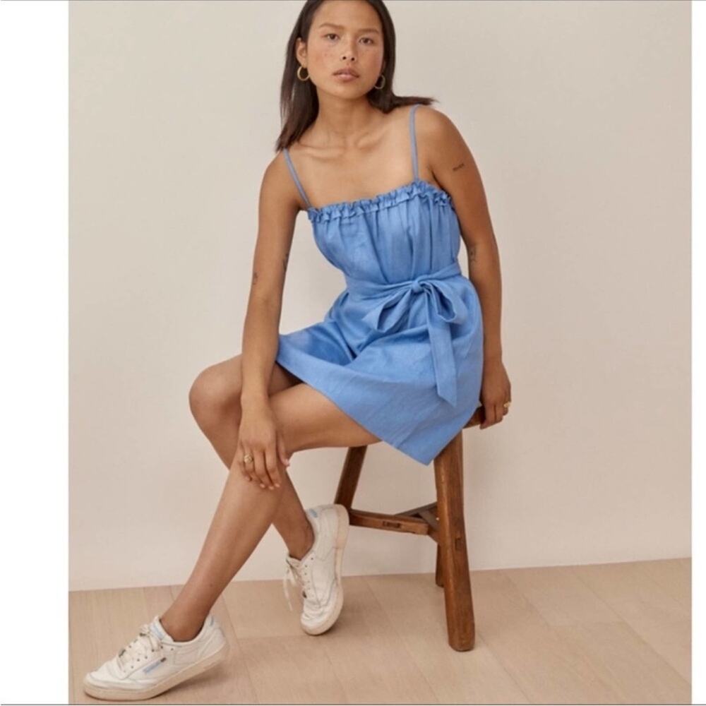 Reformation Ama Blue Linen Dress